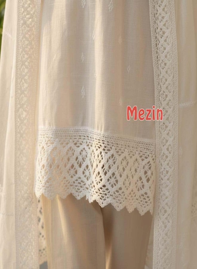 Mezin Cotton Double Square Crossiya Lace Border for Dress, Kurtis, Dupatta, Bag, Craft and Decorations (5 Mtr-Off White) - Image 3